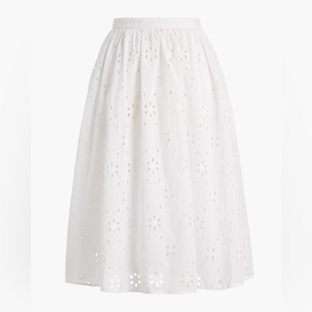 J. Crew Factory White Floral Eyelet Midi Skirt